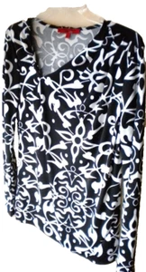 Narcisco Rodriguez Black/White Geometric L-Sleeve Poly Blend C-Casual Top. Sz M - Picture 1 of 7