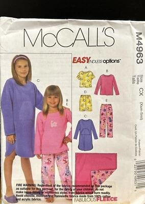McCalls Sewing Pattern 4963 Girls Childs Pants Tops Shorts Blanket Size XS-SM - Image 1 of 2