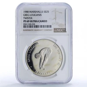 Marshall Islands 25 dollars Greg Louganis Twister PF69 NGC silver coin 1988 - Picture 1 of 4