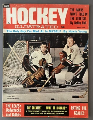 曲棍球插图 1964 年 3 月 NHL Glenn Hall Elmer Vasko 黑鹰队封面船体 — 第 1/3 张图片