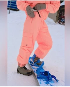 Free People FP Movement Dew Point Overalls Women's Large Neon Peach Snow Pants - Picture 1 of 9