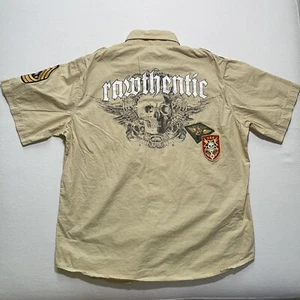 Vintage Ecko Unltd Shirt Mens XL Military Button Up Rare Rawthentic Patches Y2K - Picture 1 of 11