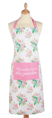 Delantal de chef KitchenCraft 100 % algodón estampado rosa sobre fondo blanco con bolsillo Foto 1 de 2