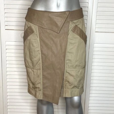 Alexander Wang Olive Green Cotton Asymmetrical Leather Trim Cargo Wrap Skirt 4  - Image 1 of 4