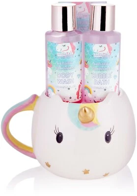 Einhorn Bade Geschenkset Mädchen Kirschblüte Becher 4-tlg. BRUBAKER Deko Tasse