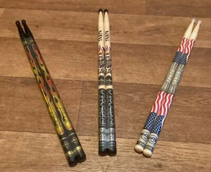 TAMPA Hard Rock Cafe Drum/art Sticks Lot X3- Sealed New-skull, Flames, Patriotic - Picture 1 of 9
