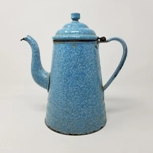 Jarra de café antigua vintage azul claro esmalte moteado - Imagen 1 de 12