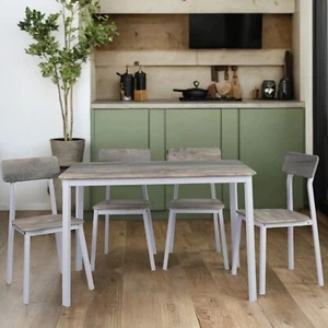 5 Piece Dining Table Set Table with 4 Chairs Kitchen Breakfast Furniture Gray - Picture 1 of 10