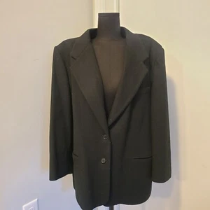 LL Bean Jacket Womens 20 Petite Black Wool Cashmere Blazer Made in USA Vintage - Picture 1 of 9