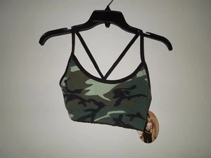 NWT KOS USA Camouflage Green/Black Cropped Workout Bra Top Large - Picture 1 of 3