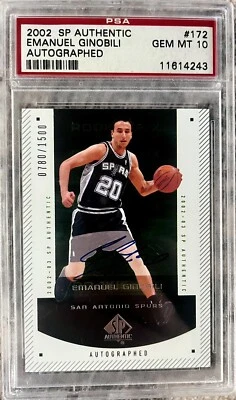 EMANUEL GINOBILI 2002-03 SP AUTHENTIC BASKETBALL AUTO #/1500 - PSA GEM MT 10 172 - Image 1 of 2