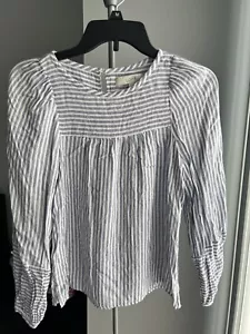 Loft Women’s Petite Blouse XXSP Long Sleeve Striped Button Casual Pleated - Picture 1 of 6