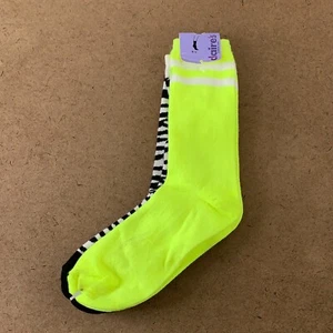 Claire's Women's Shoe Size 9-11 Black White Zebra Neon Yellow Crew Socks 2 Pair - Picture 1 of 6