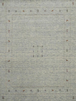 Artisan-crafted Ivory/ Blue Gabbeh Rug Wool Handmade Living Room Carpet 8x10 ft - Image 1 of 4