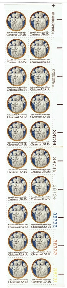 Andrea della Robbia Christmas 15c stamp #1568   MNH OG Plate Block of 20 - Image 1 of 1