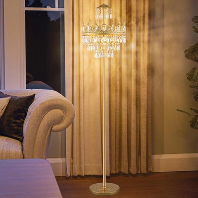 3 Lights Gold Floor Lamp - Modern Farmhouse Crystal Standing Lamp, 66" Tall Adju - Image 1 of 4