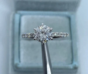2.20Ct Round Lab-Created Diamond Solitaire Engagement Ring 14K White Gold Plated - Picture 1 of 8