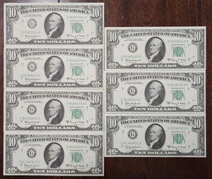 1963 Serie A $10 Chicago FRN 7 numeri di serie consecutivi nitidi - Foto 1 di 2