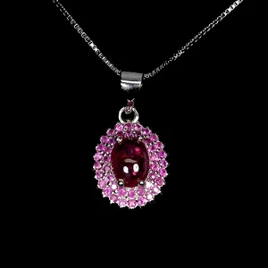 925 Sterling Silver Necklace Oval Ruby 7x5mm Ruby Natural Gemstone Jewelry 18in - Picture 1 of 14