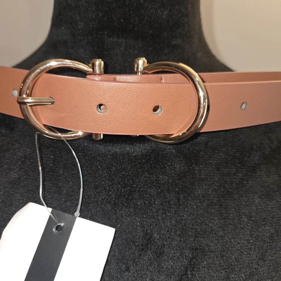 Cinto Nine West Double Loop couro sintético conhaque animal sutil fivela de ouro MED NOVO - Imagem 1 de 4