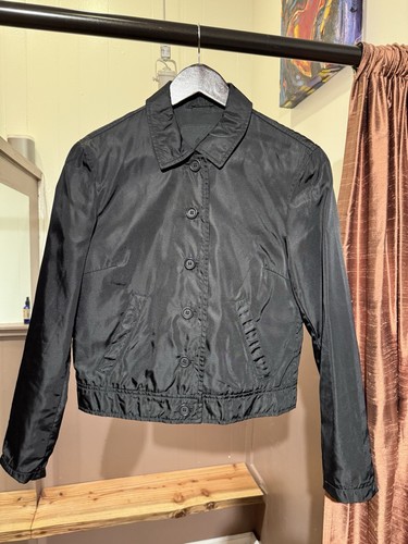 Giacca PRADA Nylon Bottoni Nera Taglia Media in Ottime Condizioni 100% Autentica