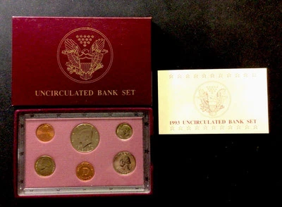 1993 D Uncirculated Bank Set! 5 Coins In Box W/COA! ENN Coins  - Image 1 of 4