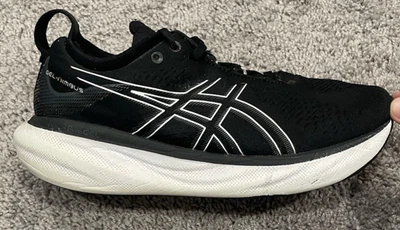 Zapatos deportivos para correr talla 9,5 Wide-ASICS Gel Nimbus 25 negros blancos para mujer’s Foto 1 de 4