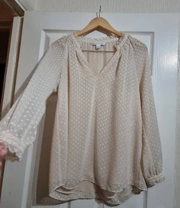 Diane Von Furstenberg Chic Blouse Beige Spots Evening Chiffon Size 4 UK 8/10 - Picture 1 of 7