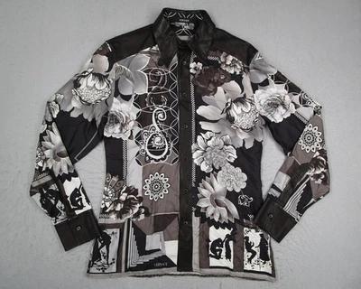 Versace Shirt Men Medium Black Floral Silk Leather Baroque Button Up Long Sleeve - Image 1 of 4