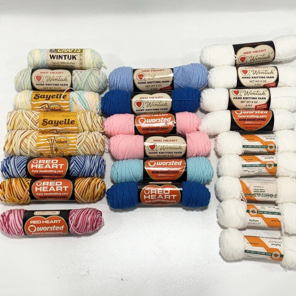 复古 批量 Red Heart Sayelle Worsted Wintuk 丙烯酸 Orlon 4 层针织纱线 — 第 1/4 张图片