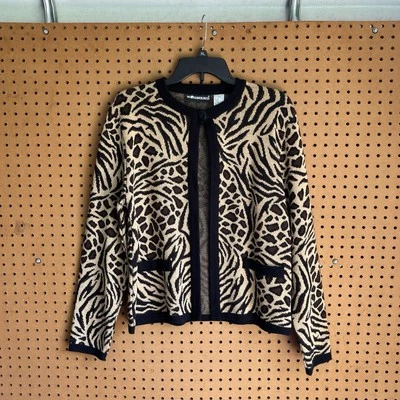 Sag Harbor Dress Women’s Brown Animal Print Acrylic Cardigan Sweater Size Medium - Image 1 of 4