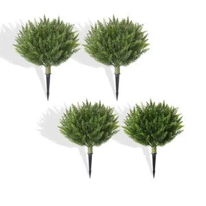 Set of 4 Artificial Cypress Topiary Shrubs, 20" UV-Resistant Faux Cedar Outdo... - Picture 1 of 7