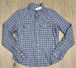 GAP Small Women’s Flannel Pearl Snap Western Shirt Long Sleeve Blue Plaid NWT - Picture 1 of 17