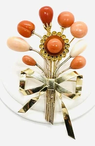 Natürliche antike Koralle 14k Gold Stecknadel Brosche 3,0" x 2,0" handgefertigt - Bild 1 von 7