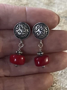 Sterling Silver Coral Earrings 925 Vintage Jewelry 8.5 Grams - Picture 1 of 6