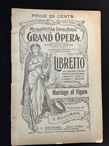 Metropolitan Opera House Grand Opera Libretto Program Marriage of Figaro 1908 - Imagen 1 de 4