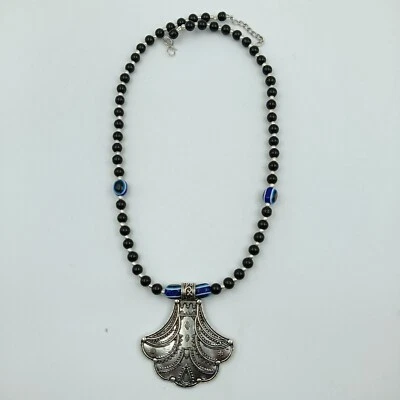 Antique Designer Necklace in Minimalist 925 Sterling silver With Onyx Mala - Image 1 of 4