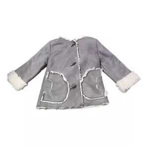 DKNY Coat Baby 12 Months Grey Faux Shearling Pea Coat - Picture 1 of 4