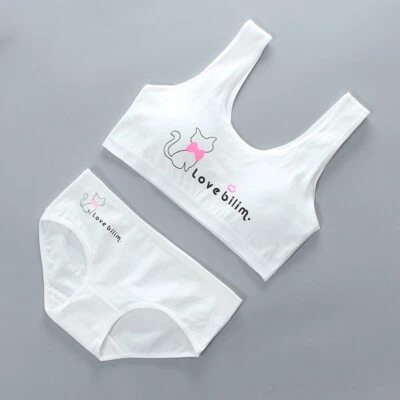 Brief and Bra Girls Underwear Crop Top Teens Sports Suit Cotton Vest 8 -14 Years - Image 1 of 4