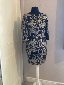 River Island Regal Baroque Black Gold Sequin Mini Dress Christmas Party Size 14 - Picture 1 of 11
