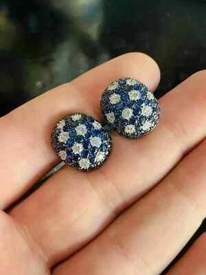 3.50Ct Round Cut Blue Sapphire Lab-Created Cluster Earring 14k White Gold Plated - Image 1 of 3