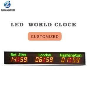 Hora Mundial LED Zona Digital Reloj Editable Tres Ciudades Montado en Pared Gran Tamaño - Imagen 1 de 4