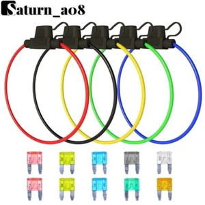 Fuse Holder 13 AWG Inline 5 Pack Five Colors Waterproof Pigtail Blade Fuse Relay - Picture 1 of 7