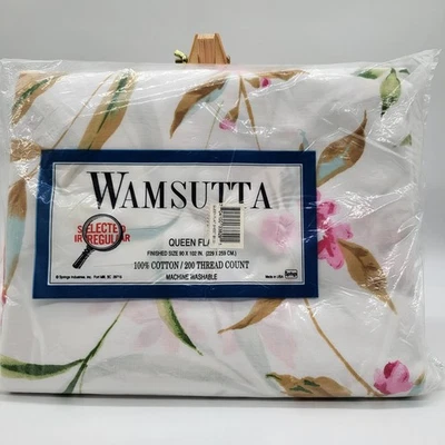 Wamsutta Flat Sheet 100% Cotton White Floral Selected Irregular Made In USA NEW - Image 1 of 4