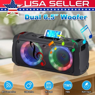 Portable Bluetooth Speakers Wireless Outdoor Speaker w/ Dual 6.5in Subwoofer AUX - Image 1 of 4