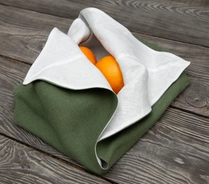 Linen Bento Bag double-Layer Handmade bread bag Japanese style bag Forest Green - Picture 1 of 19