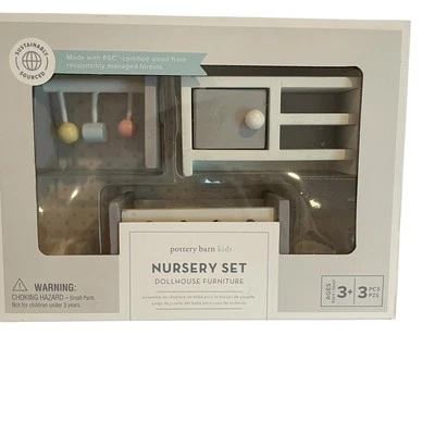 New Pottery Barn Kids Dollhouse Furniture Nursery Set Wood 3 Piece $34