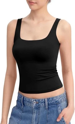 Camiseta sin mangas para mujer cuello cuadrado sin mangas doble forrada básica colección nítida Foto 1 de 4