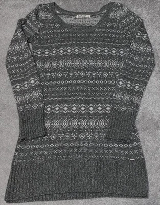 Vestido suéter feminino de malha garagem pequeno cinza padrão ilha justa manga longa - Imagem 1 de 4