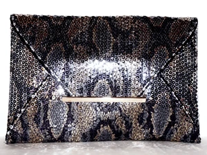 BCBGMAXAZRIA Small Navy Blue & Silver Sequin Slim Clutch 7.5 x 11 - Picture 1 of 9